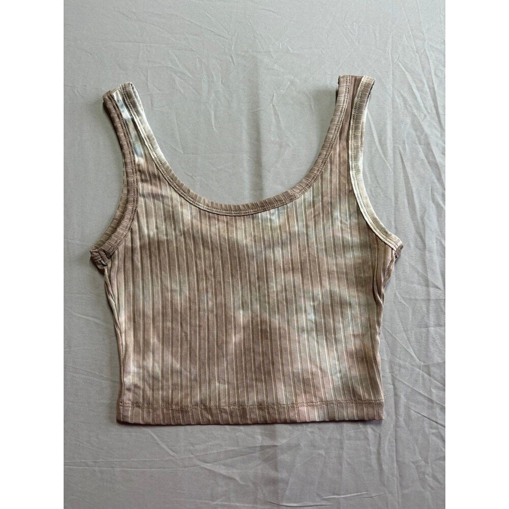 Brown White Neutral Tie Dye Knit Ribbed Crop Top Soft Tank size small